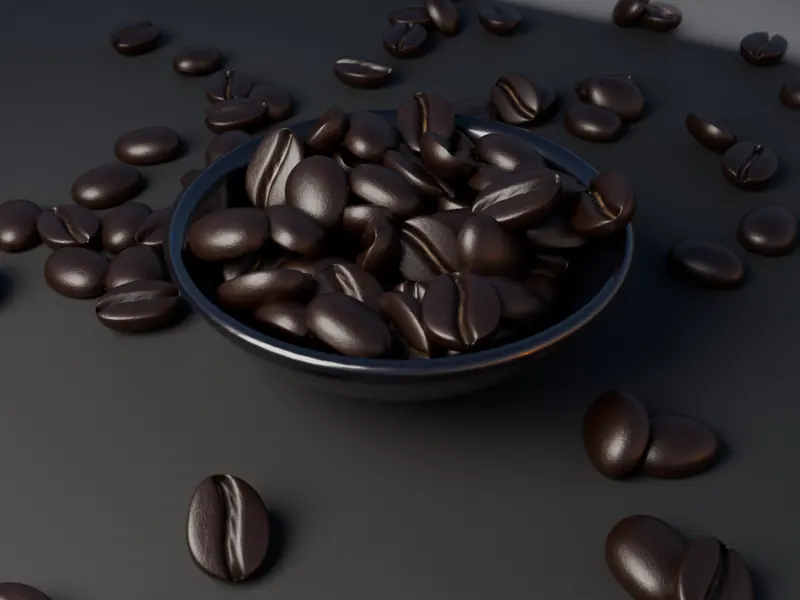 Biji kopi Halimun House Blend, sangrai dark (ilustrasi 3D)