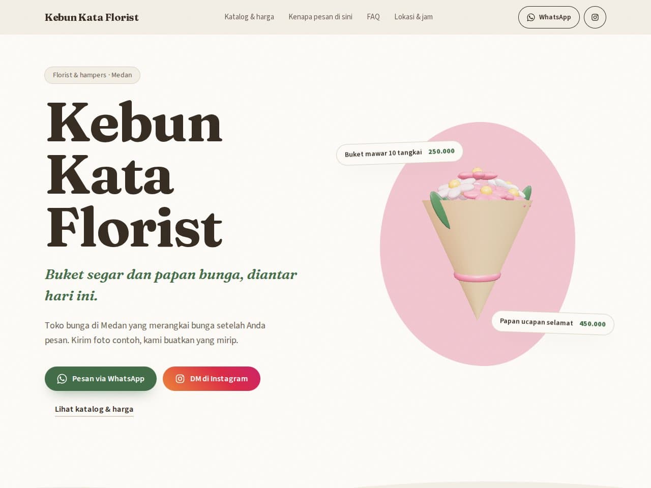 Tampilan website Kebun Kata Florist