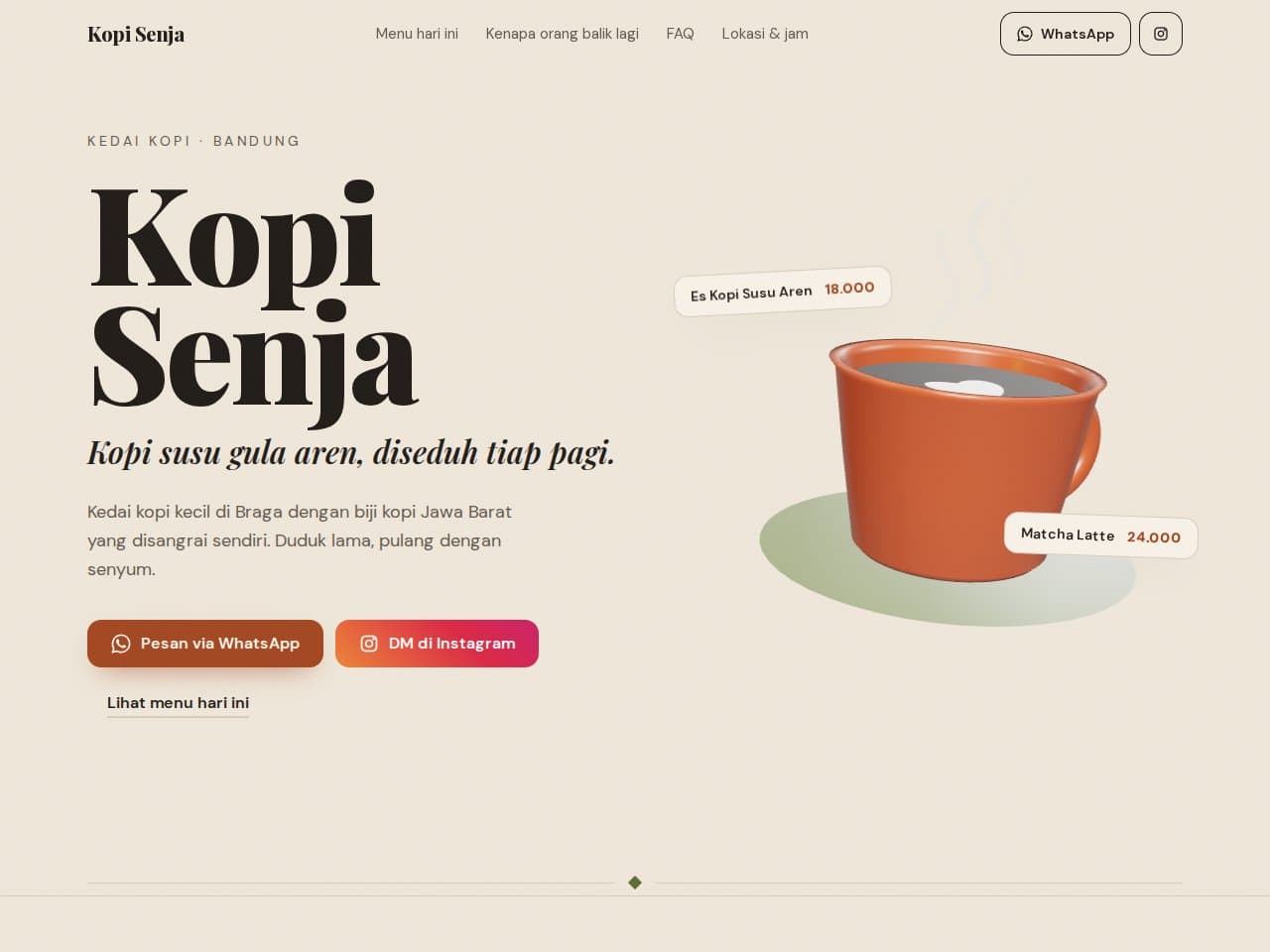 Tampilan website Kopi Senja