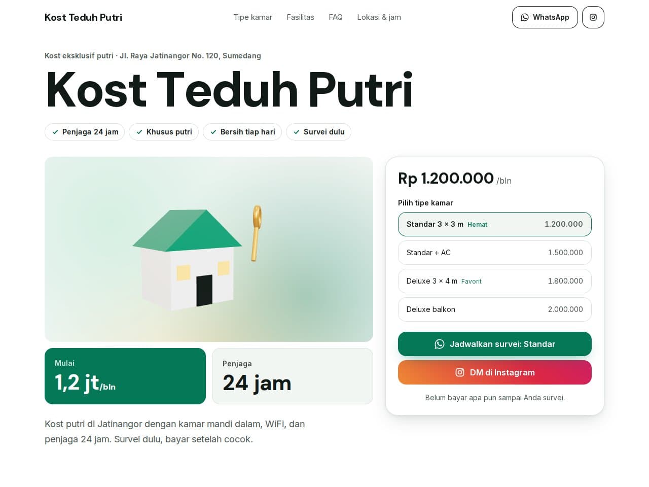 Tampilan website Kost Teduh Putri